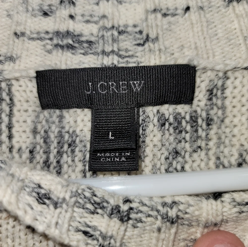 J. Crew Speckled Cotton Sweater Large Ivory Charcoal